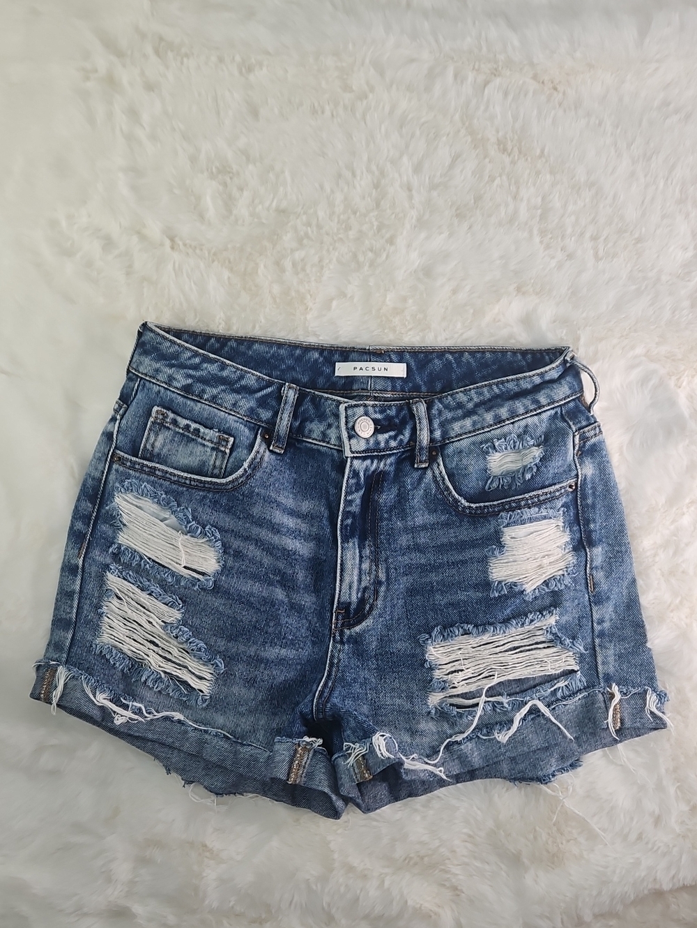 PacSun Distressed Blue Denim Jean Mom Shorts Size 27